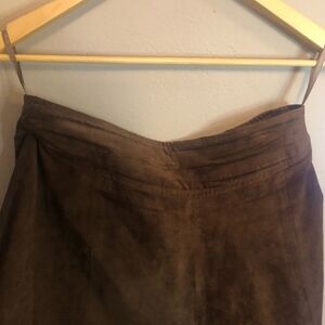 Elegant Chocolate Brown A-Line Midi Suede Skirt